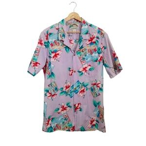 Paradise Found Floral Hawaiian Cotton Camp Shirt L